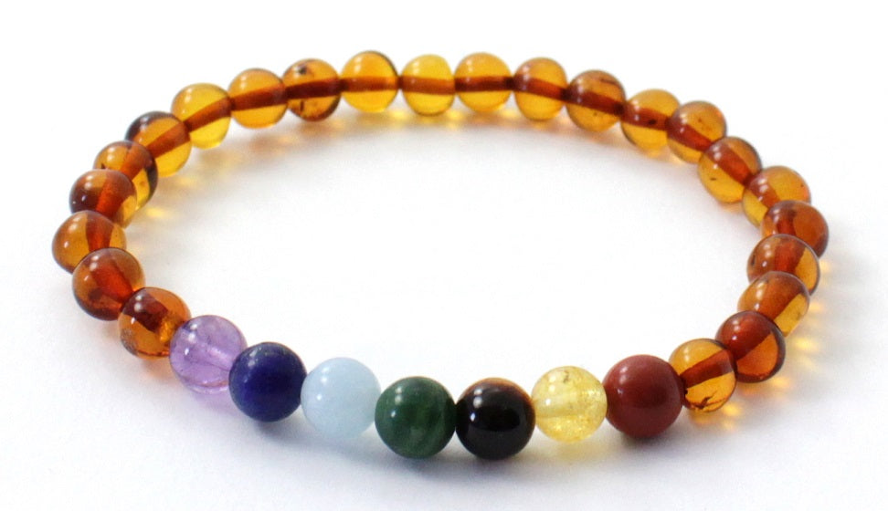 Amber Cognac Chakra Stretch Bracelet With Gems-2
