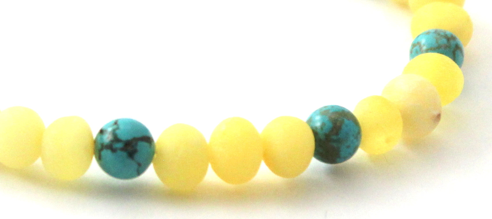 Unpolished Milky Amber Stretch Bracelet With Turquoise-2