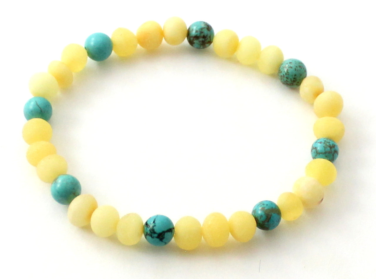 Unpolished Milky Amber Stretch Bracelet With Turquoise-0