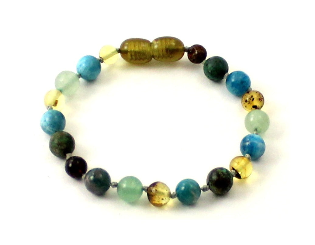 Amber Green Anklet Bracelet With Apatite, Turquoise and Aventurine-0