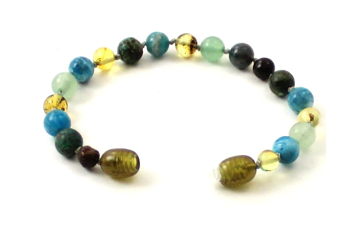 Amber Green Anklet Bracelet With Apatite, Turquoise and Aventurine-3