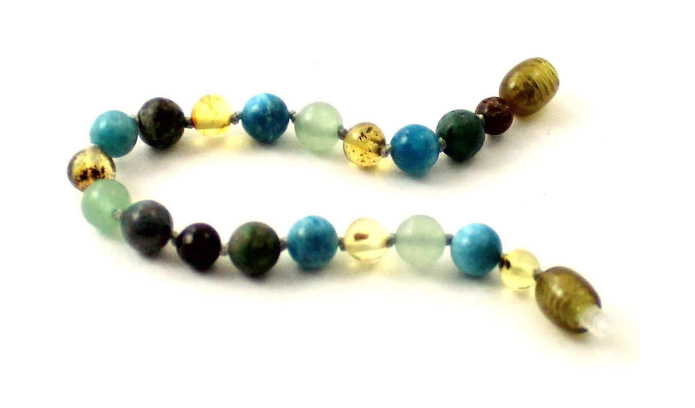 Amber Green Anklet Bracelet With Apatite, Turquoise and Aventurine-2
