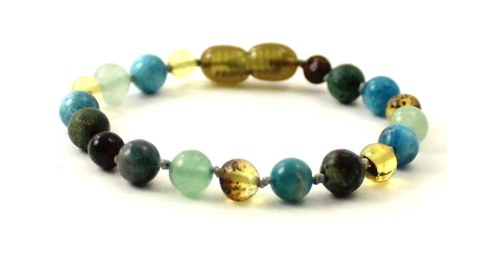 Amber Green Anklet Bracelet With Apatite, Turquoise and Aventurine-4