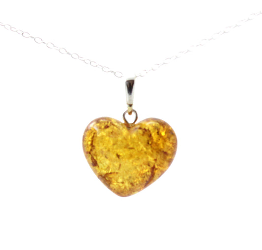 Baltic Amber Heart Pendant in Sterling Silver-0
