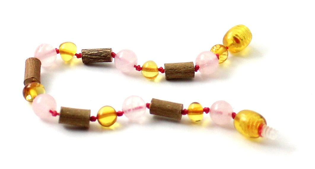 Honey Amber Bracelet with Hazelwood and Rose Quartz-2